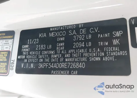 2024 Kia Forte Gt-Line z USA, uszkodzony, nr VIN 3KPF54AD0RE726840